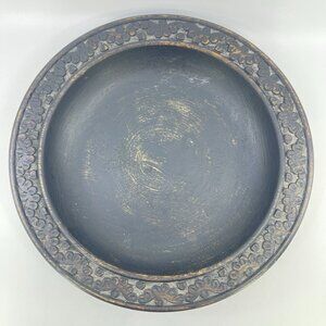 vintage hand carved wooden decorative bowl with floral design distressed finish